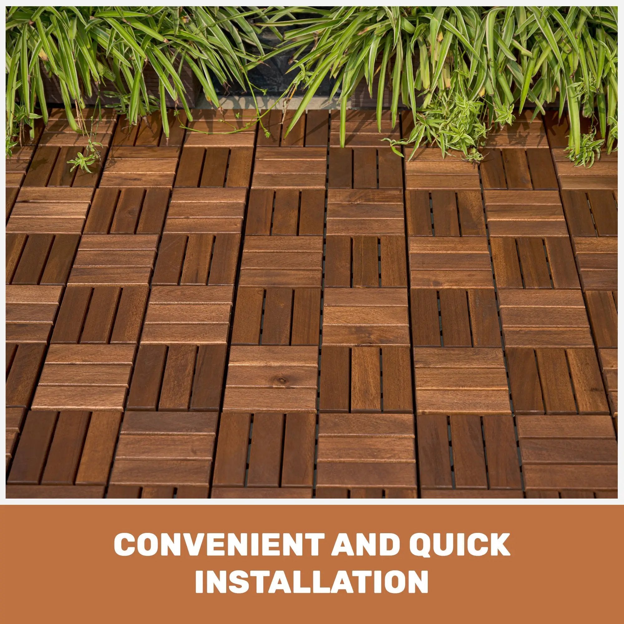 Acacia Wood Interlocking Deck Tiles - Checker Pattern by HouseOfZazla