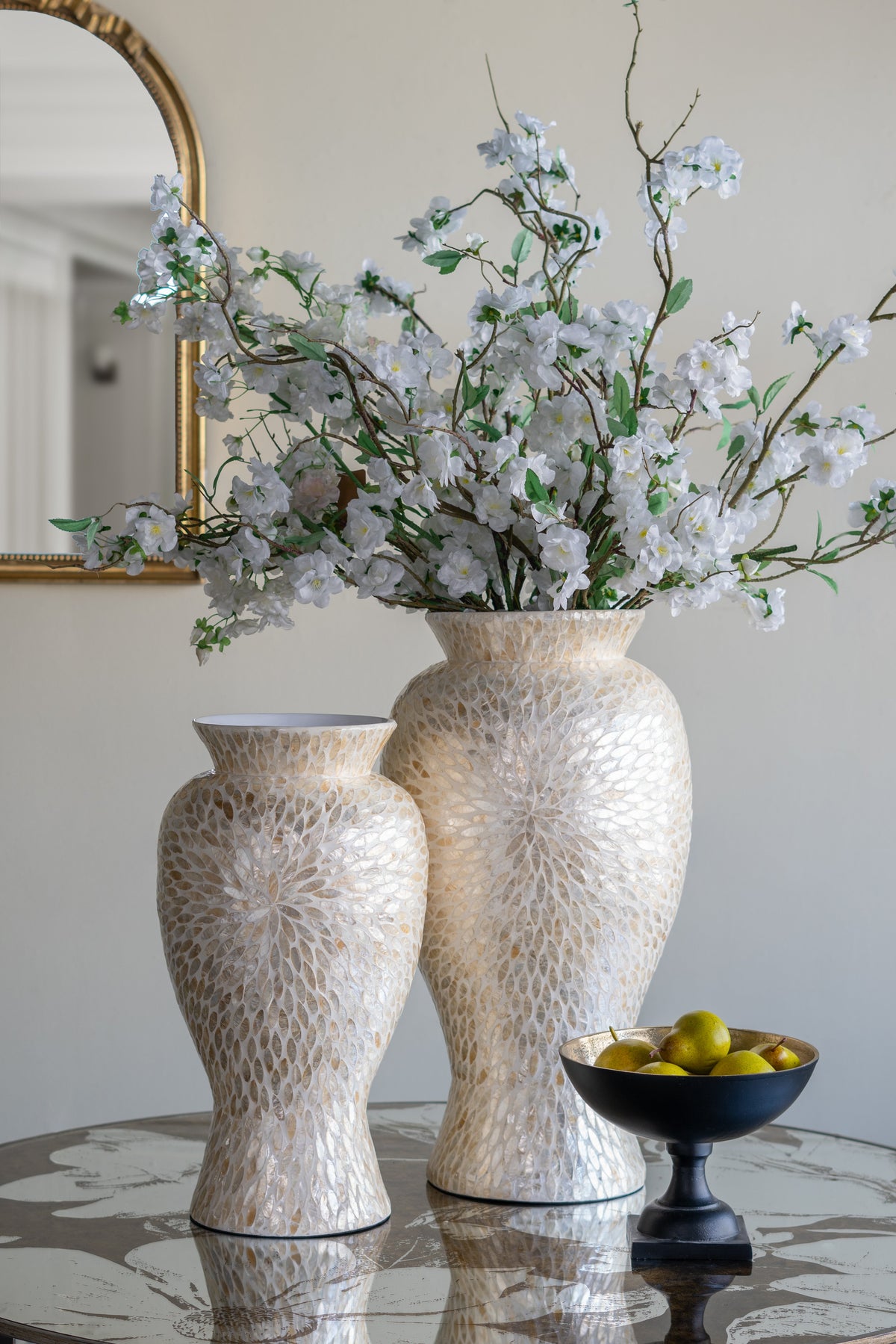 Large Vase with Capiz Shell Motif - Gold & White, photo 6 of 6