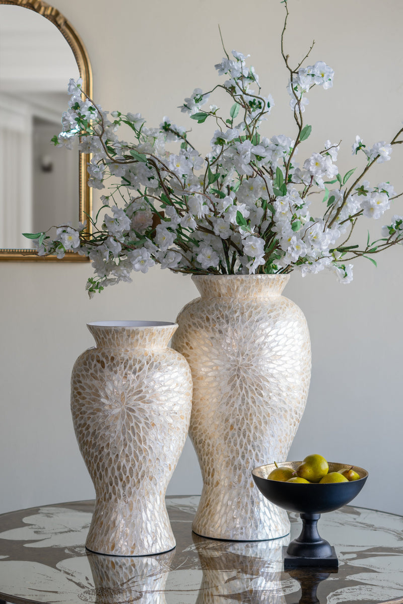 Large Vase with Capiz Shell Motif - Gold & White, photo 6 of 6
