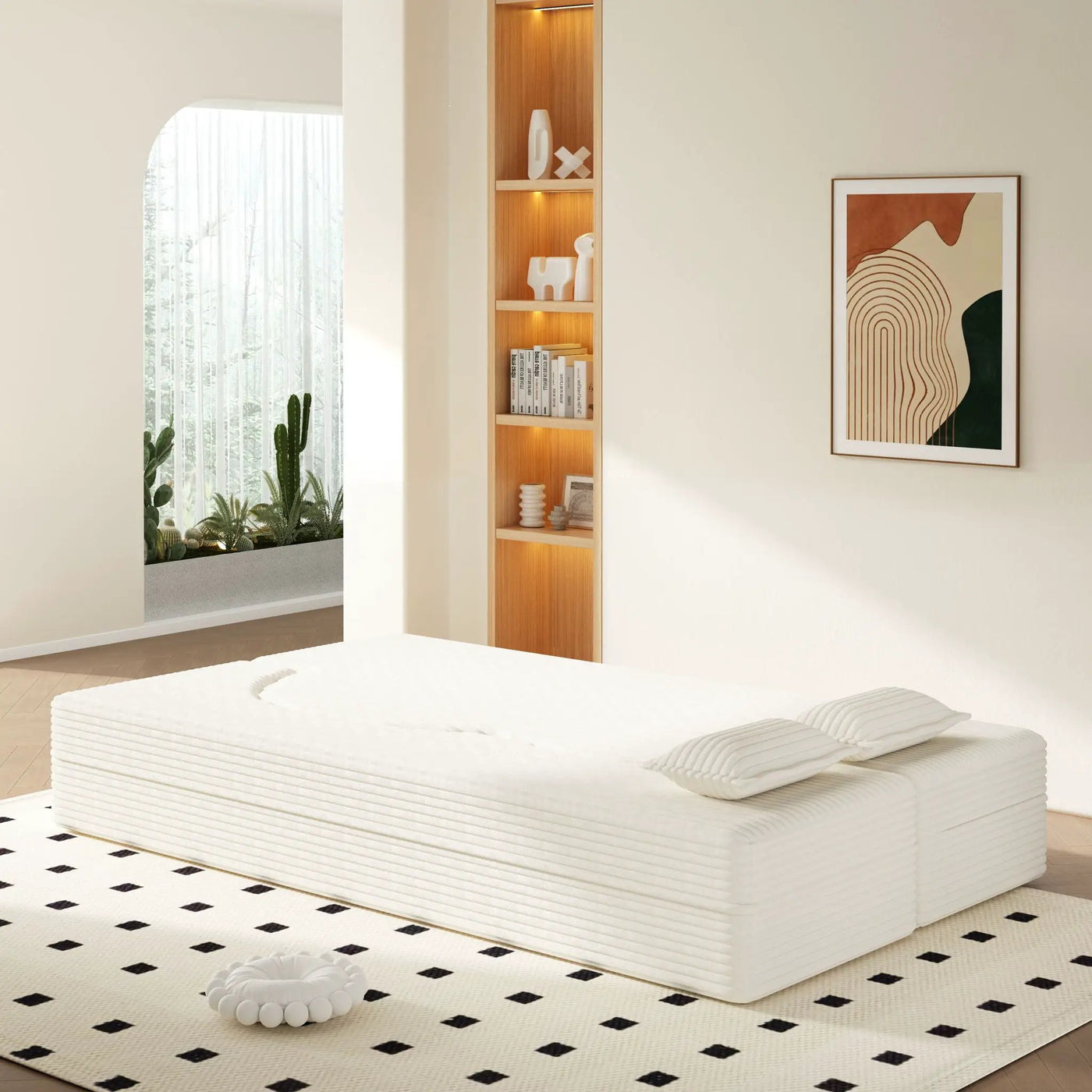 Floor Sofa With 2 Pillows, Convertible Twin Size Mattress For Living Room by HouseOfZazla