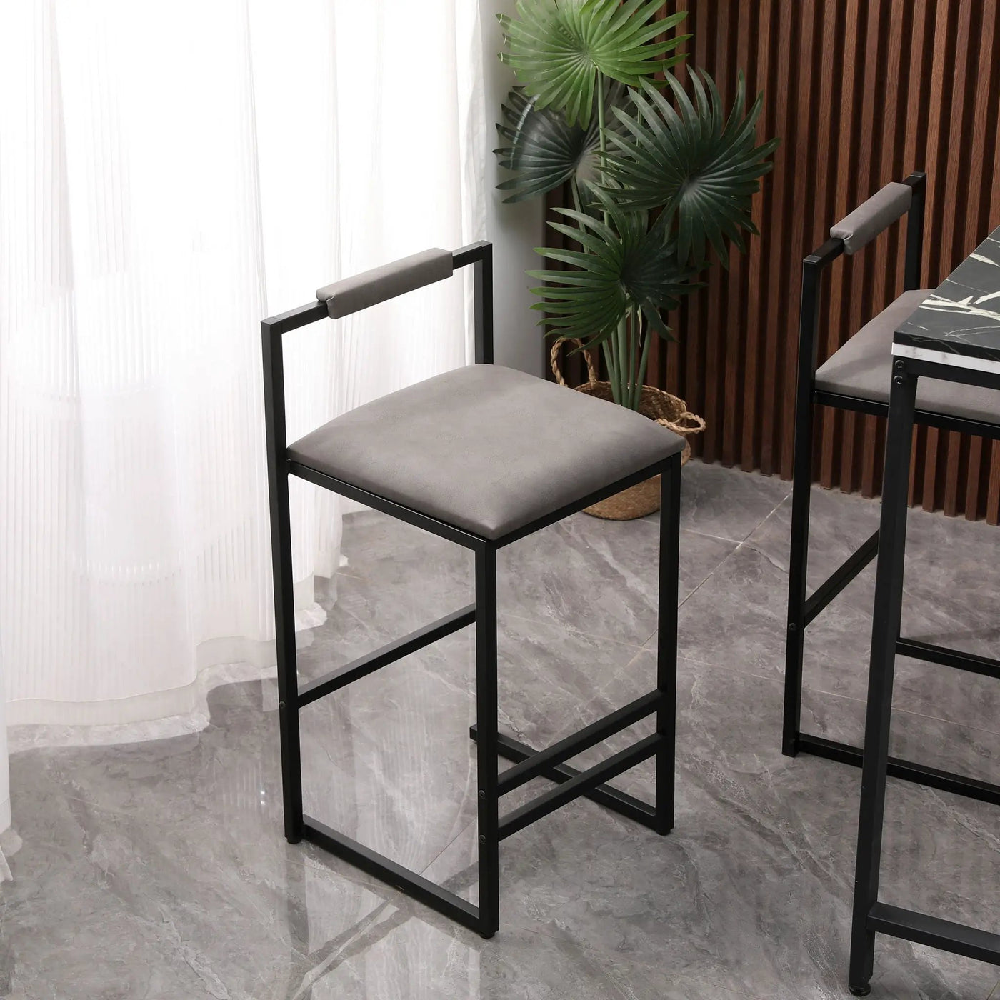 Elegant Bar Stool Set With Backrest And Footrest, Counter Height (Set of 2) by HouseOfZazla