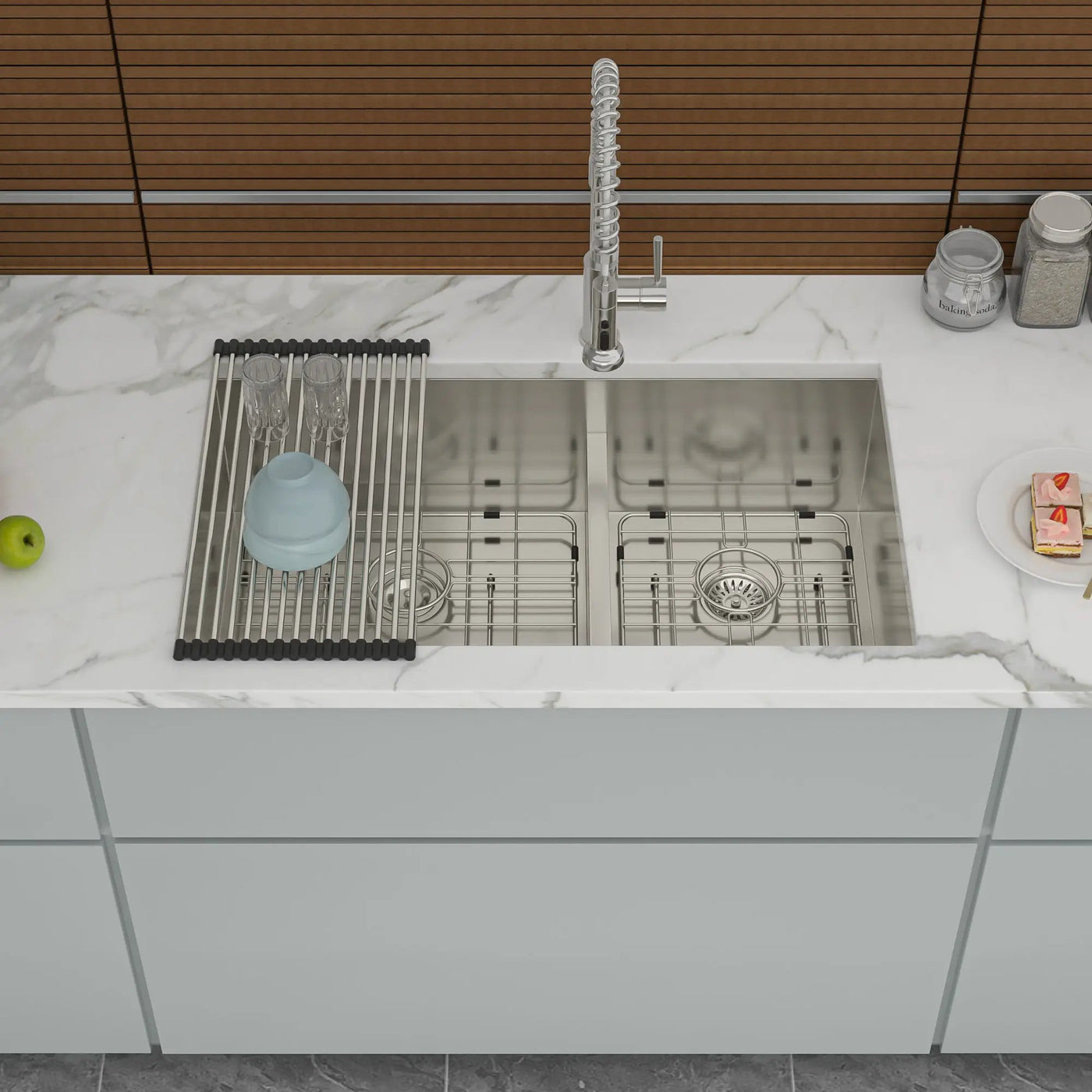 Modern Double Bowl Undermount Sink Design With 10" Deep Basins by HouseOfZazla