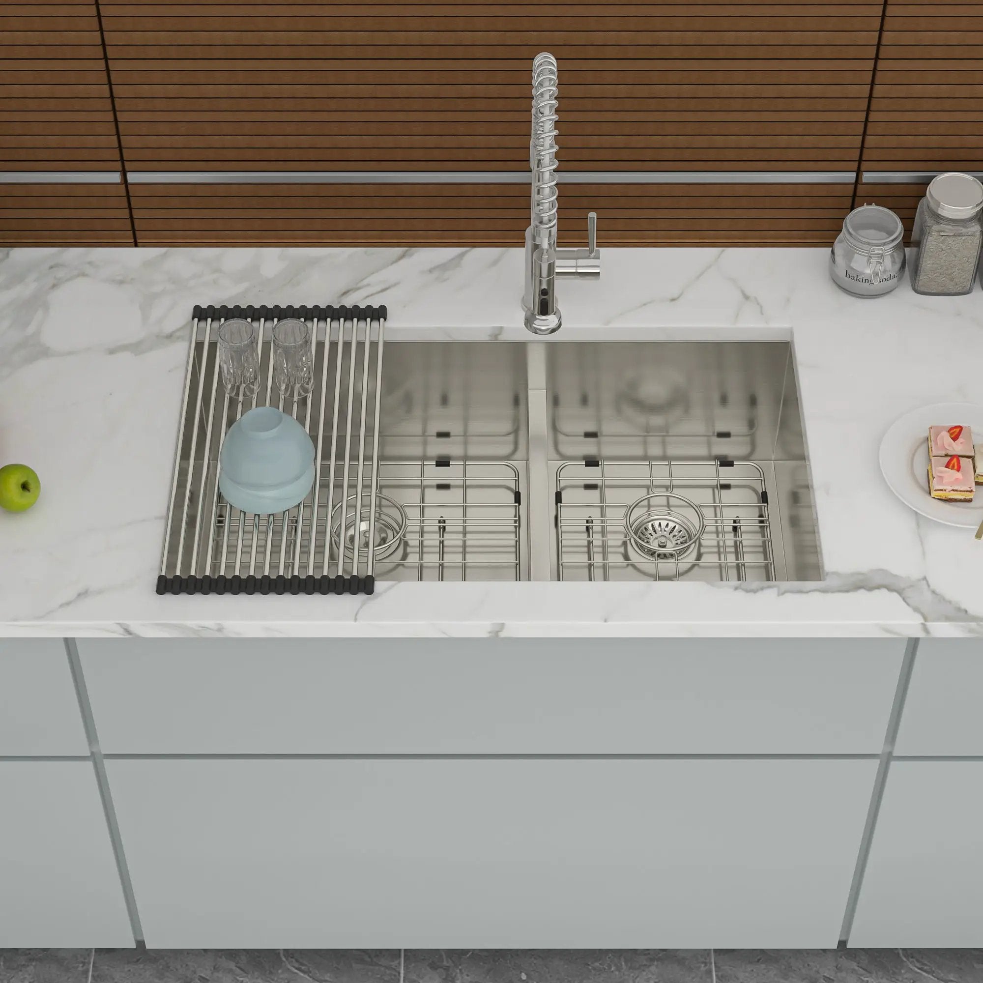 Modern Double Bowl Undermount Sink Design With 10" Deep Basins by HouseOfZazla