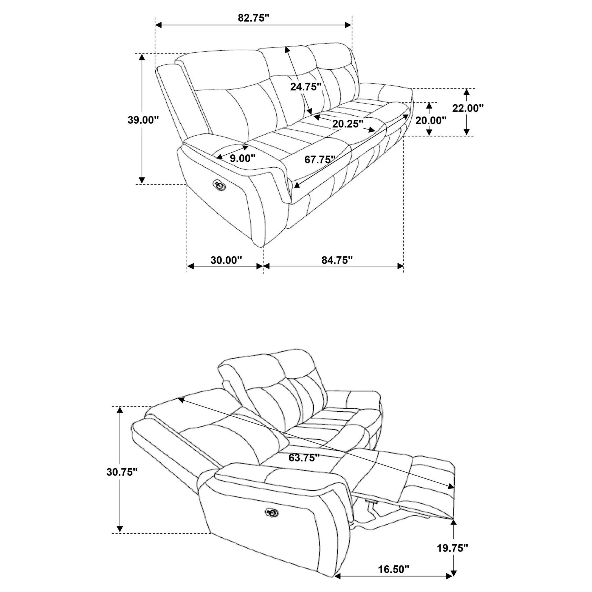Lawrence Upholstered Padded Arm Reclining Sofa Charcoal by Unique Piece Furniture