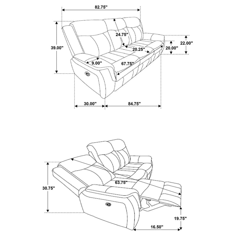 Lawrence Upholstered Padded Arm Reclining Sofa Charcoal by Unique Piece Furniture
