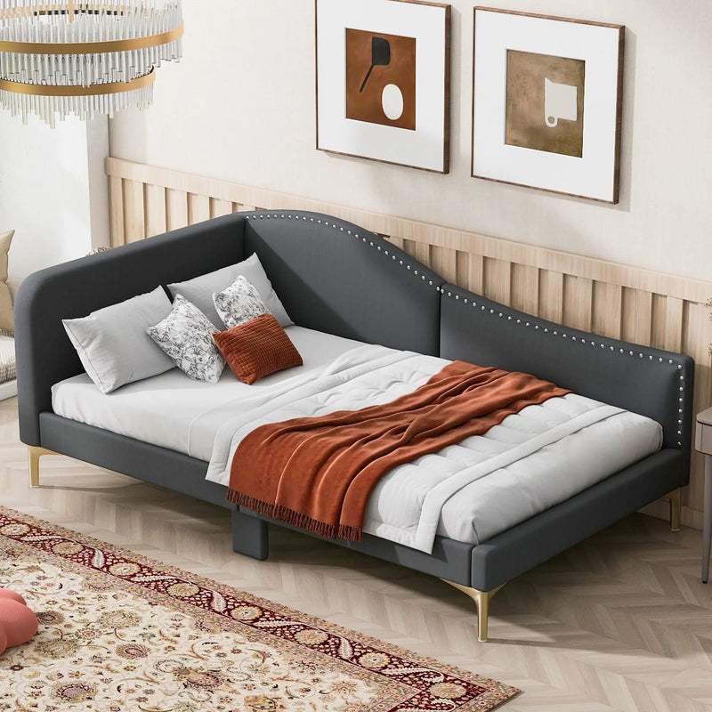 Upholstered Daybed With Headboard And Armrest, Support Legs by HouseOfZazla