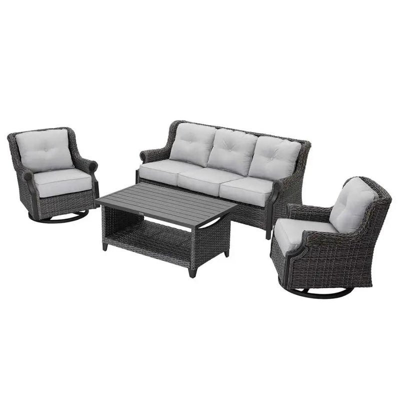 Lassen 4-Piece Wicker Sofa Set with Swivel Rocking Chairs by Outdoor-USA®