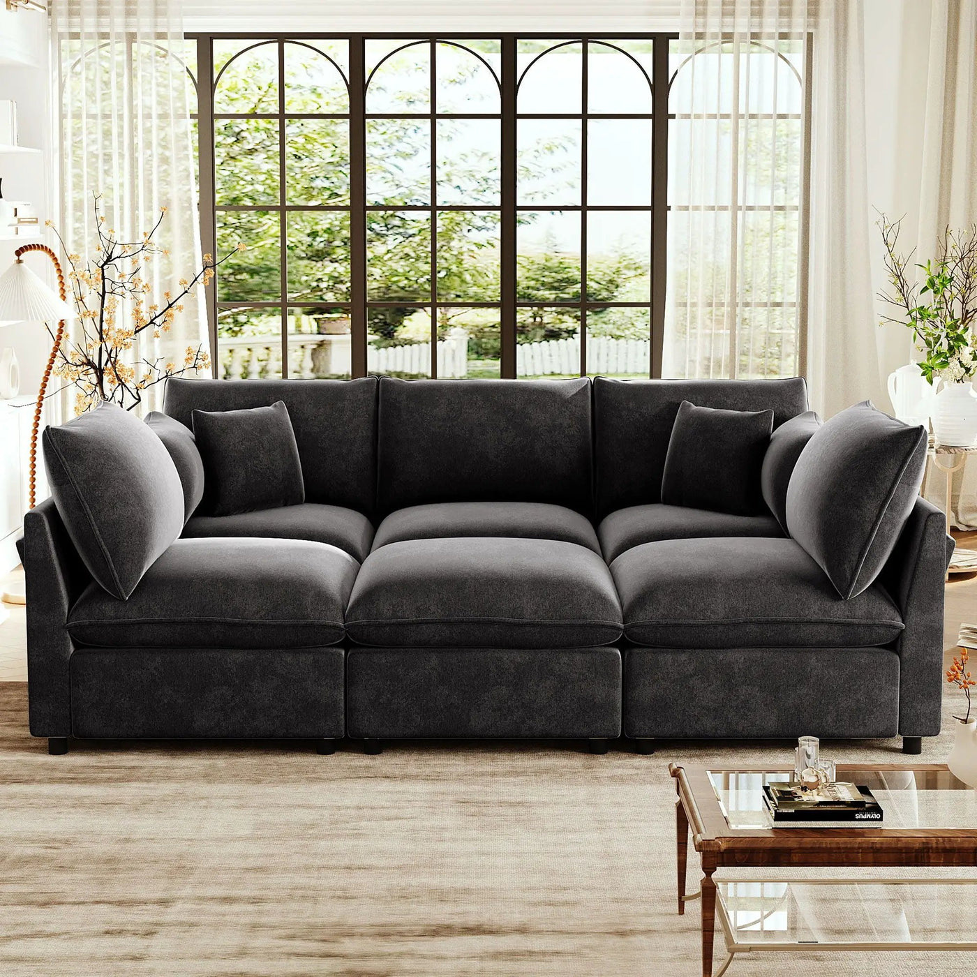 Modern Sectional Sofa U-Shaped With Movable Ottoman Storage Armrests And USB Ports by Unique Piece Furniture