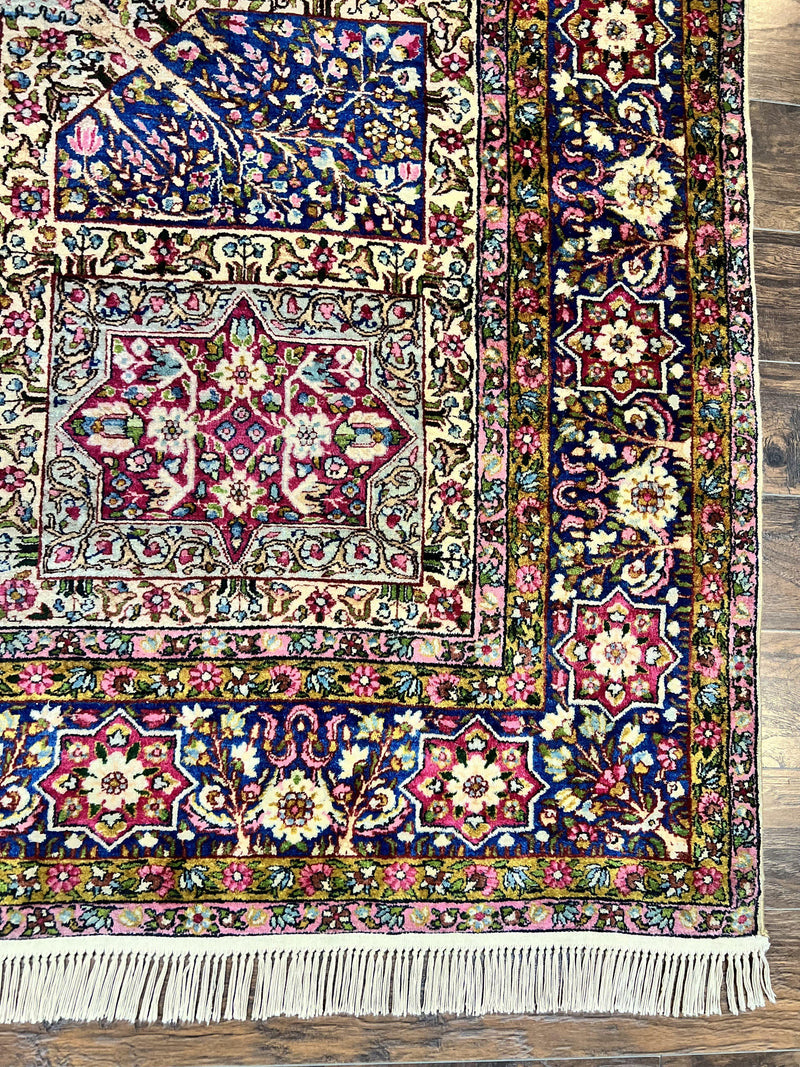 Persian Kirman Lavar Rug 8x9, Antique Persian Carpet, Colorful Multicolor 1920s Handmade Wool Rug, Garden Panel Design, Fine 200 KPSI by Jewel Rugs