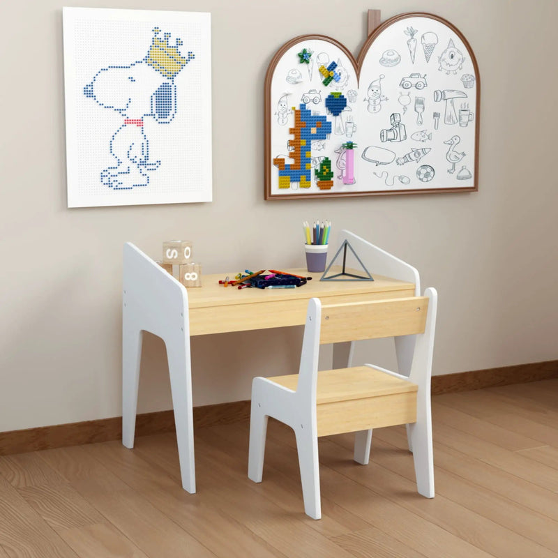 Table Set With 1 Chair, Children Study Table For Ages 2 - 8 - White by Unique Piece Furniture