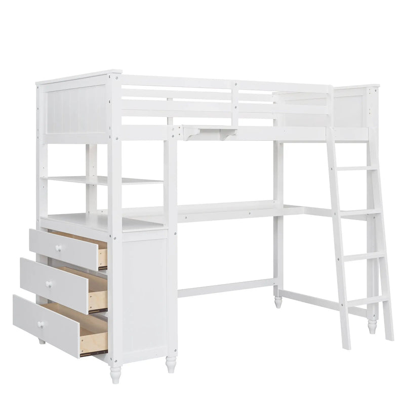Loft Bed With Drawers With Desk And Shelves by HouseOfZazla