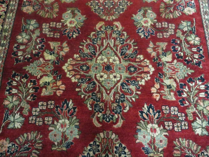 Red Persian Sarouk Rug 3x5, Antique Persian Carpet 1920s, Hand Knotted, Floral, Wool, Oriental Rug, Handmade Rug by Jewel Rugs