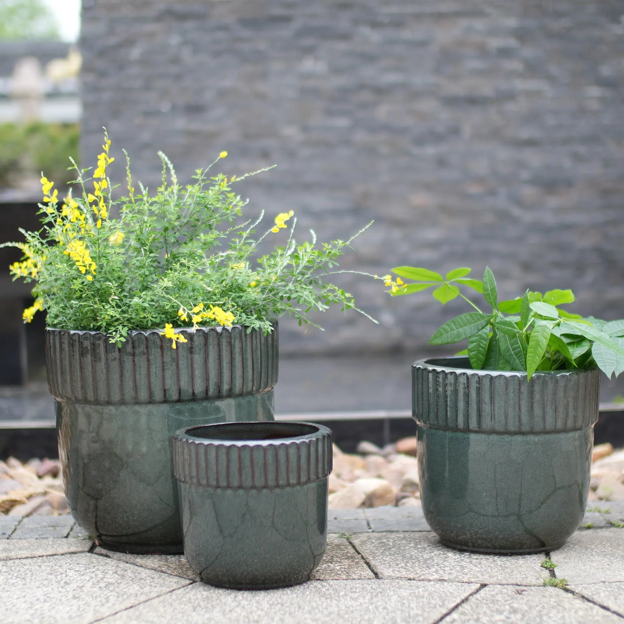 Handmade Ceramic Planter Set of 3, 15/12/9 Inch Diameter, Dark by HouseOfZazla