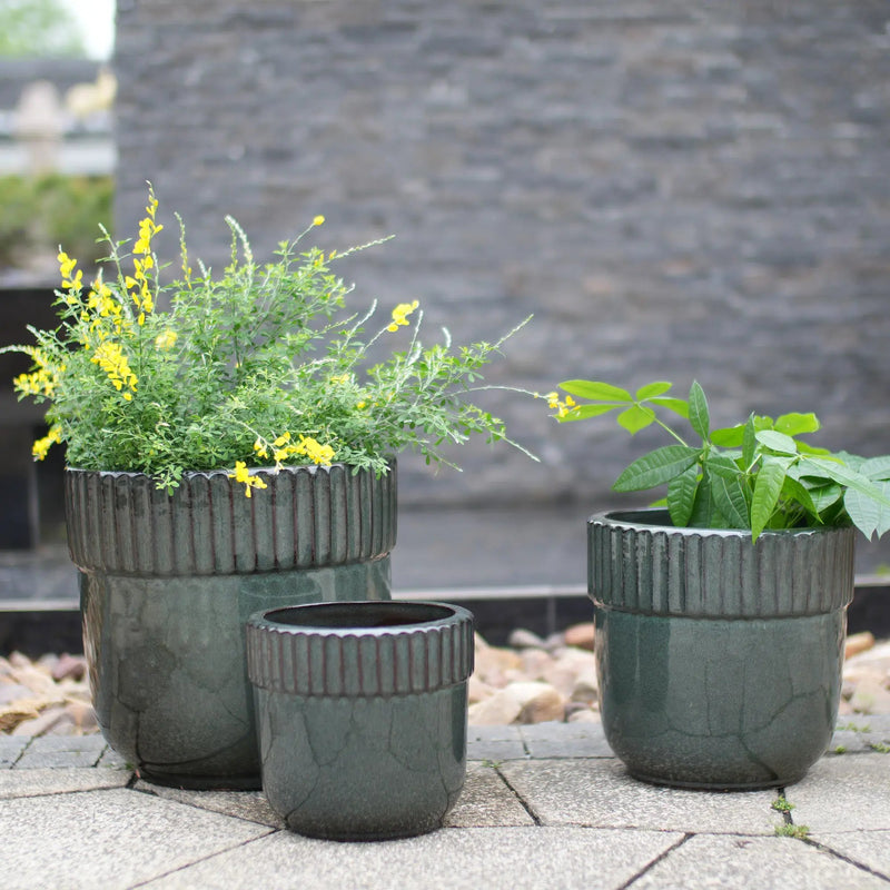 Handmade Ceramic Planter Set of 3, 15/12/9 Inch Diameter, Dark by HouseOfZazla