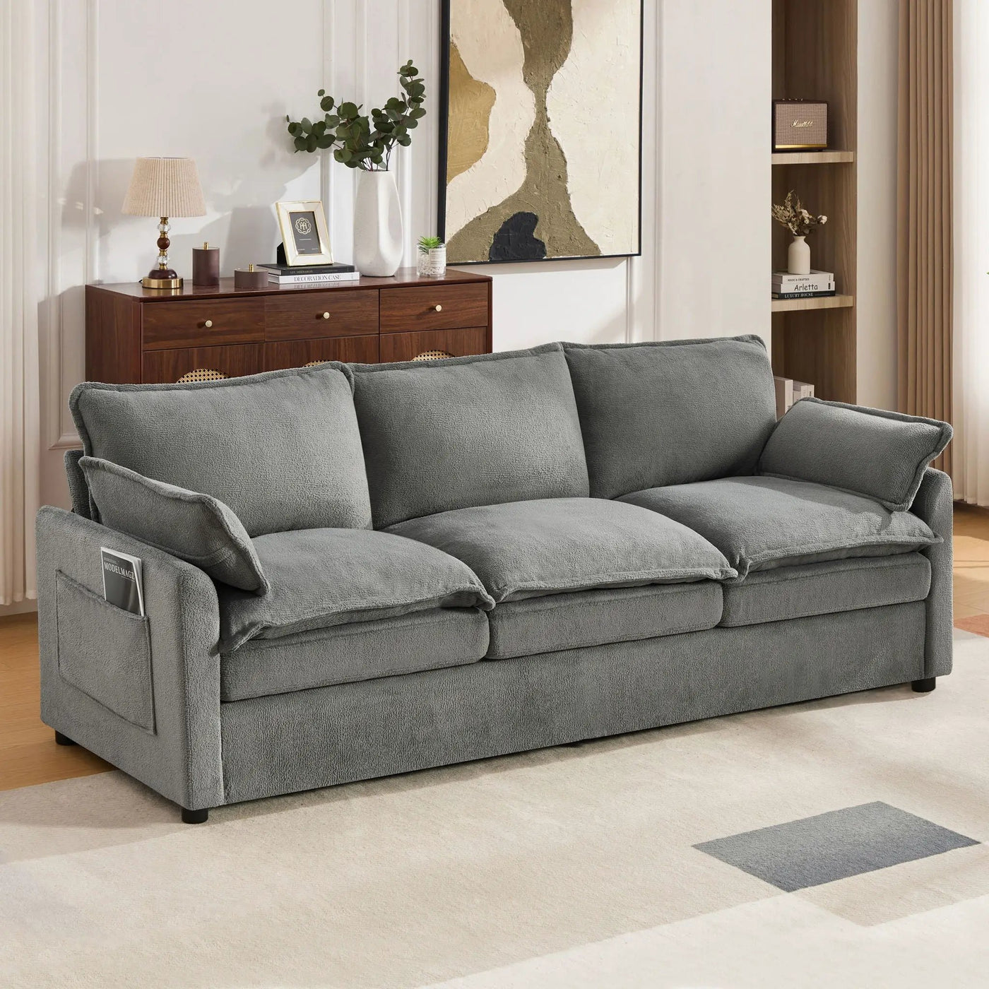 Modern 3 Seater Sofa With Side Storage Pockets For Living Room by HouseOfZazla