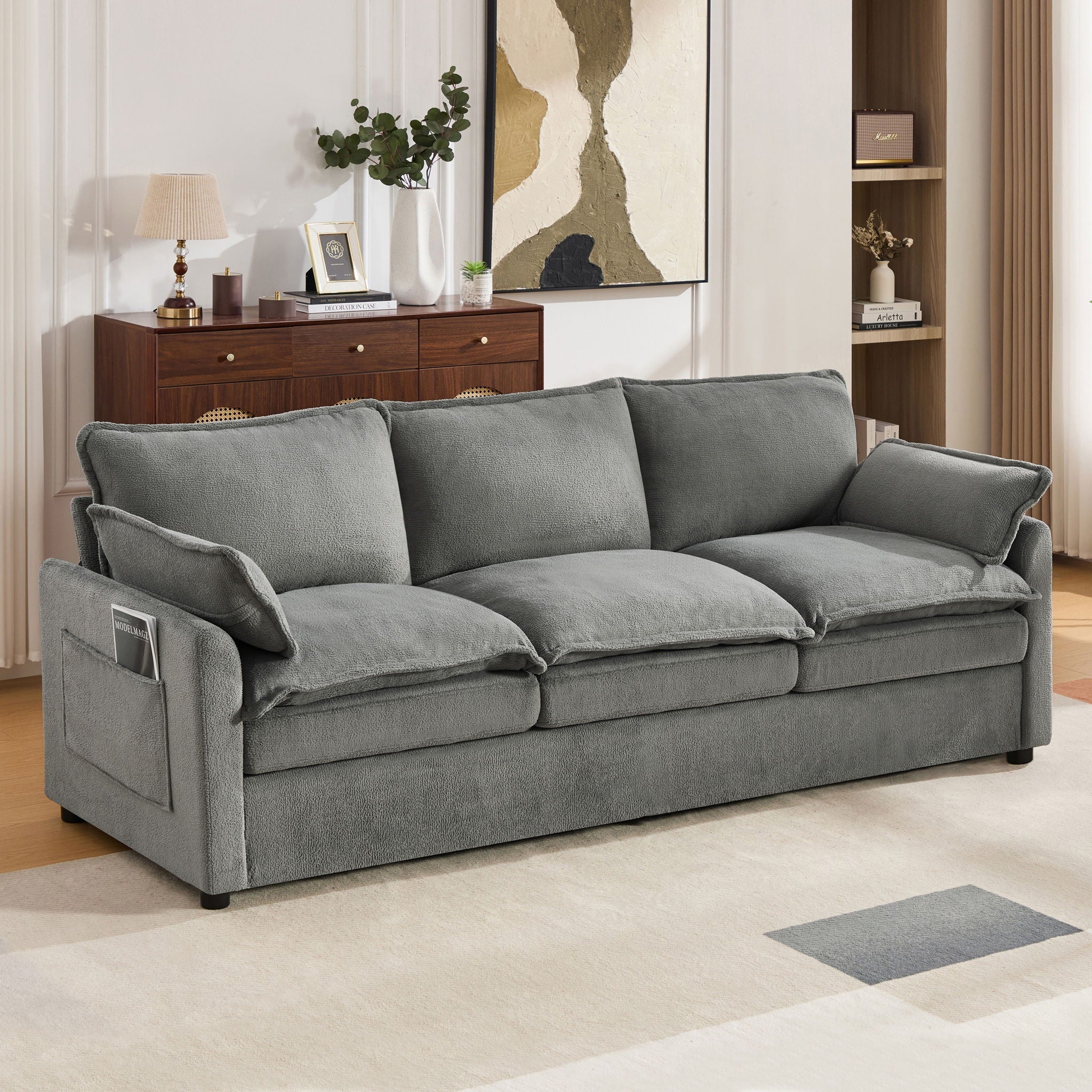 Modern 3 Seater Sofa With Side Storage Pockets For Living Room by HouseOfZazla