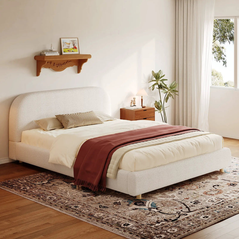 Queen Size Upholstered Bed With Boucle Fabric by HouseOfZazla