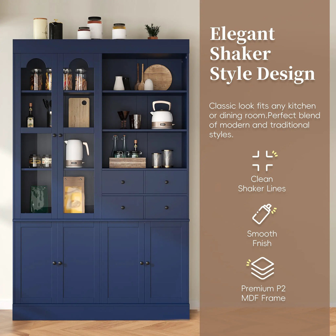 TOPMAX Freestanding Buffet With Hutch - Tall Kitchen Pantry Cabinet by HouseOfZazla