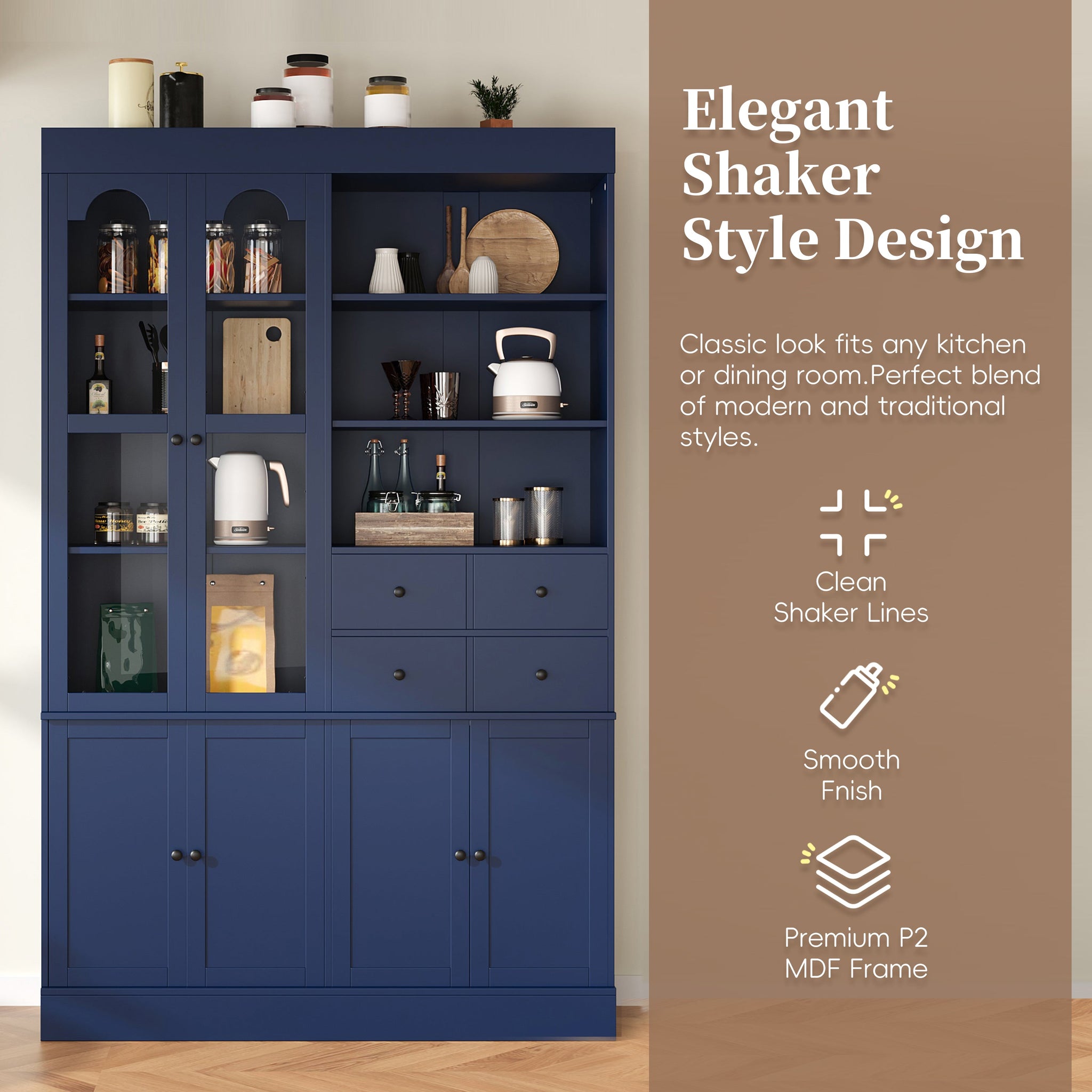 TOPMAX Freestanding Buffet With Hutch - Tall Kitchen Pantry Cabinet by HouseOfZazla