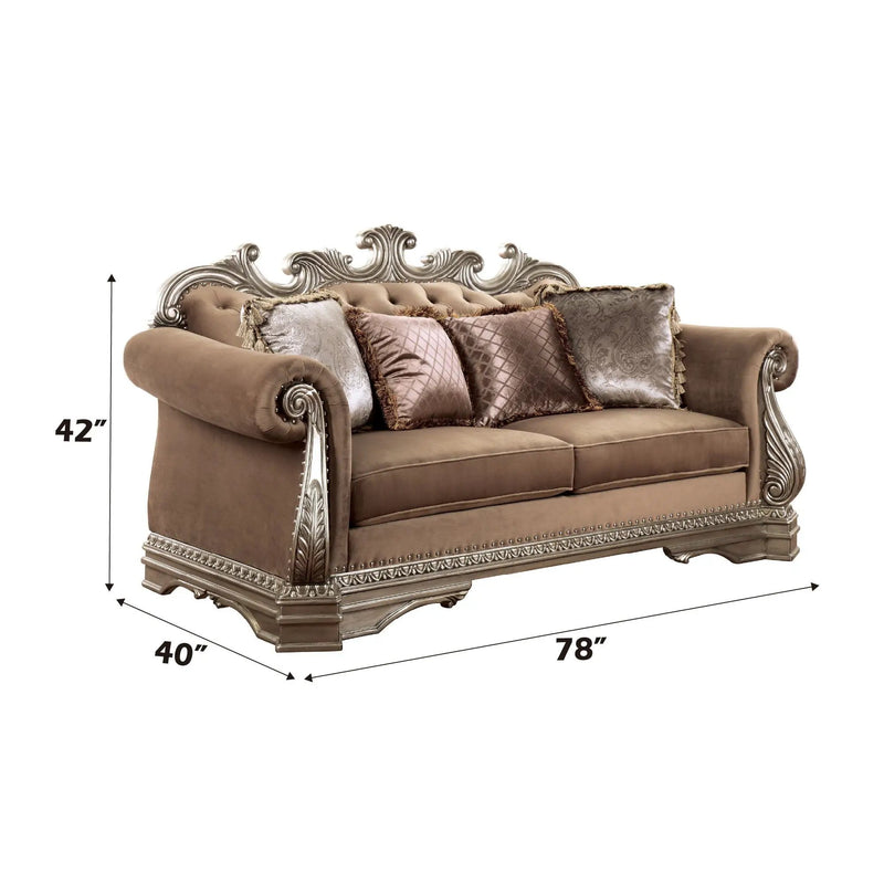 Northville - Loveseat With 4 Pillows - Velvet & Antique Silver by Unique Piece Furniture