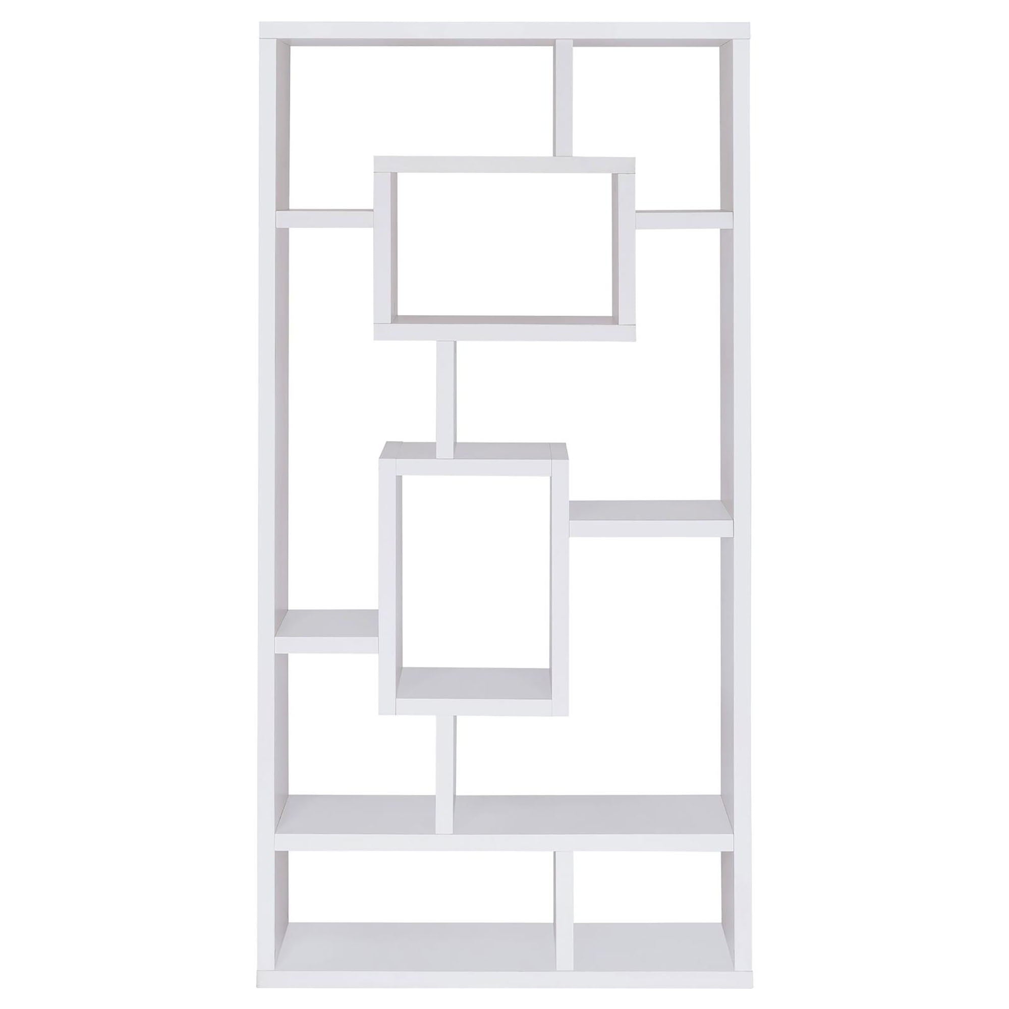 Geometric 10 Shelf Open Back Bookcase With Interlocking Shelves - White by HouseOfZazla