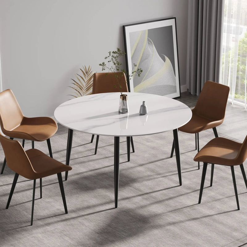 Modern Man-Made Stone Round Metal Dining Table-Position For 6 People by HouseOfZazla