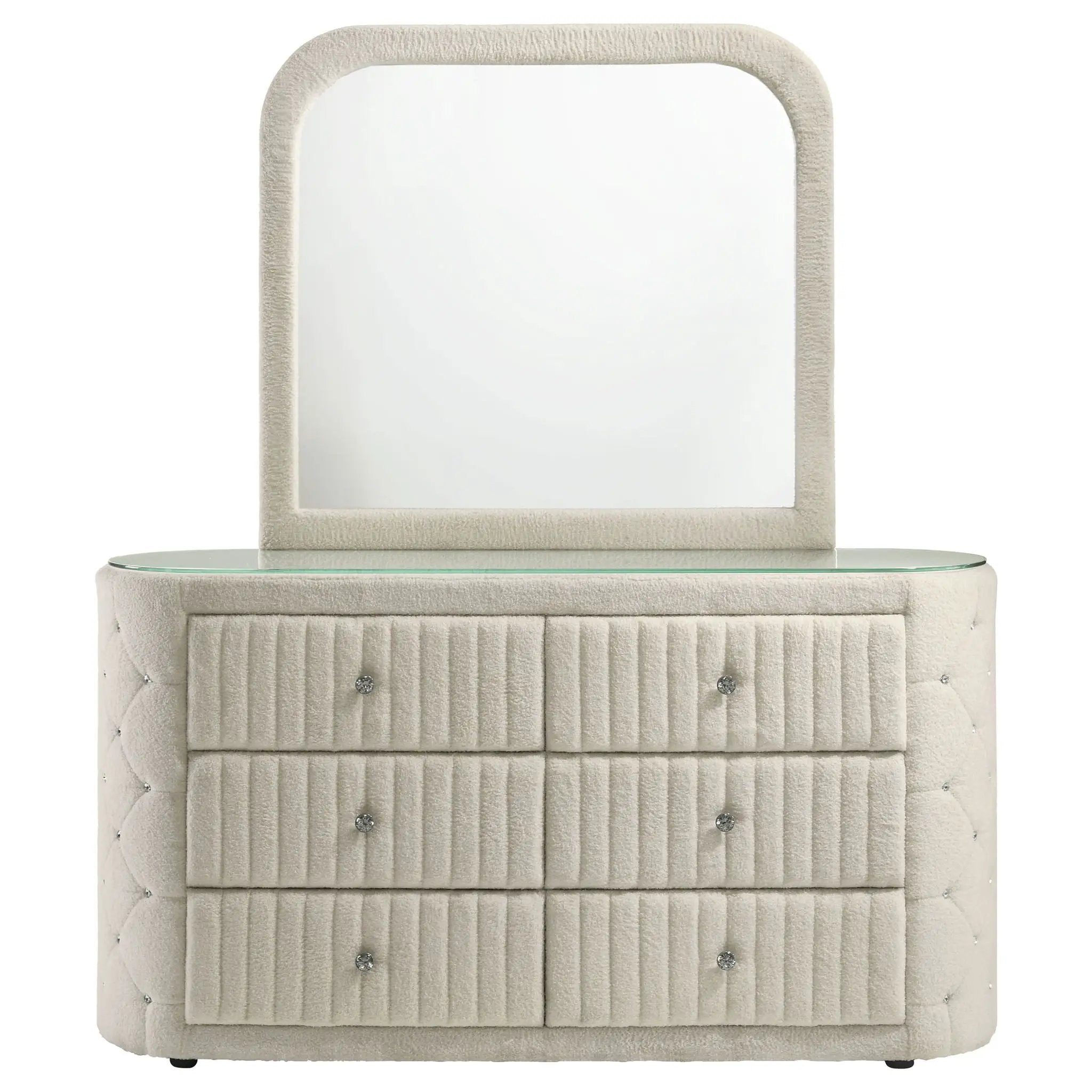 Sonya 6-drawer Upholstered Bedroom Dresser with Mirror Ivory by Unique Piece Furniture