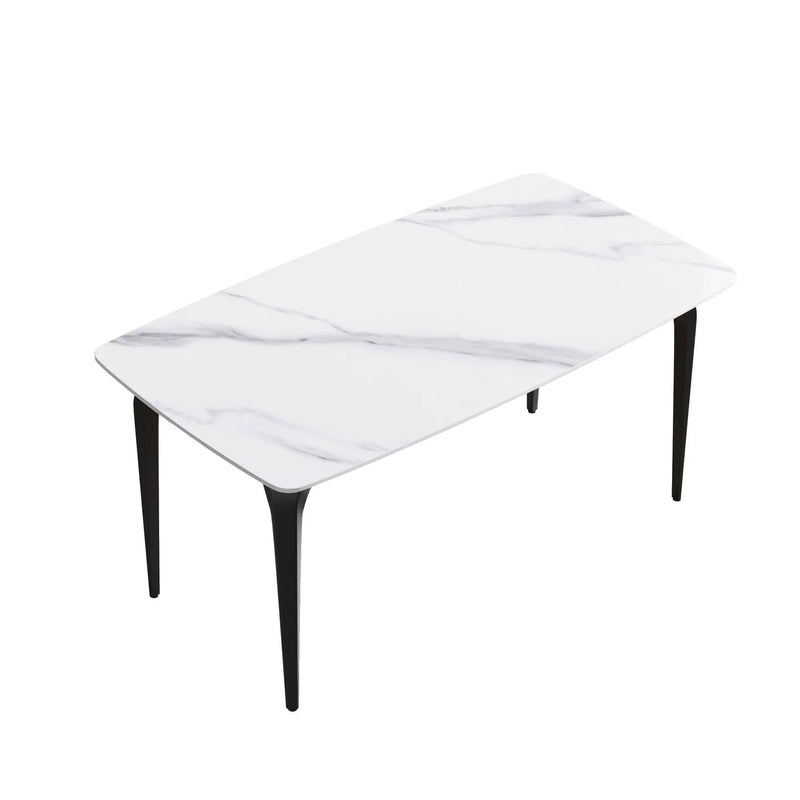 63" Modern Artificial Stone White Curved Black Metal Leg Dining Table, 6 People - White by HouseOfZazla