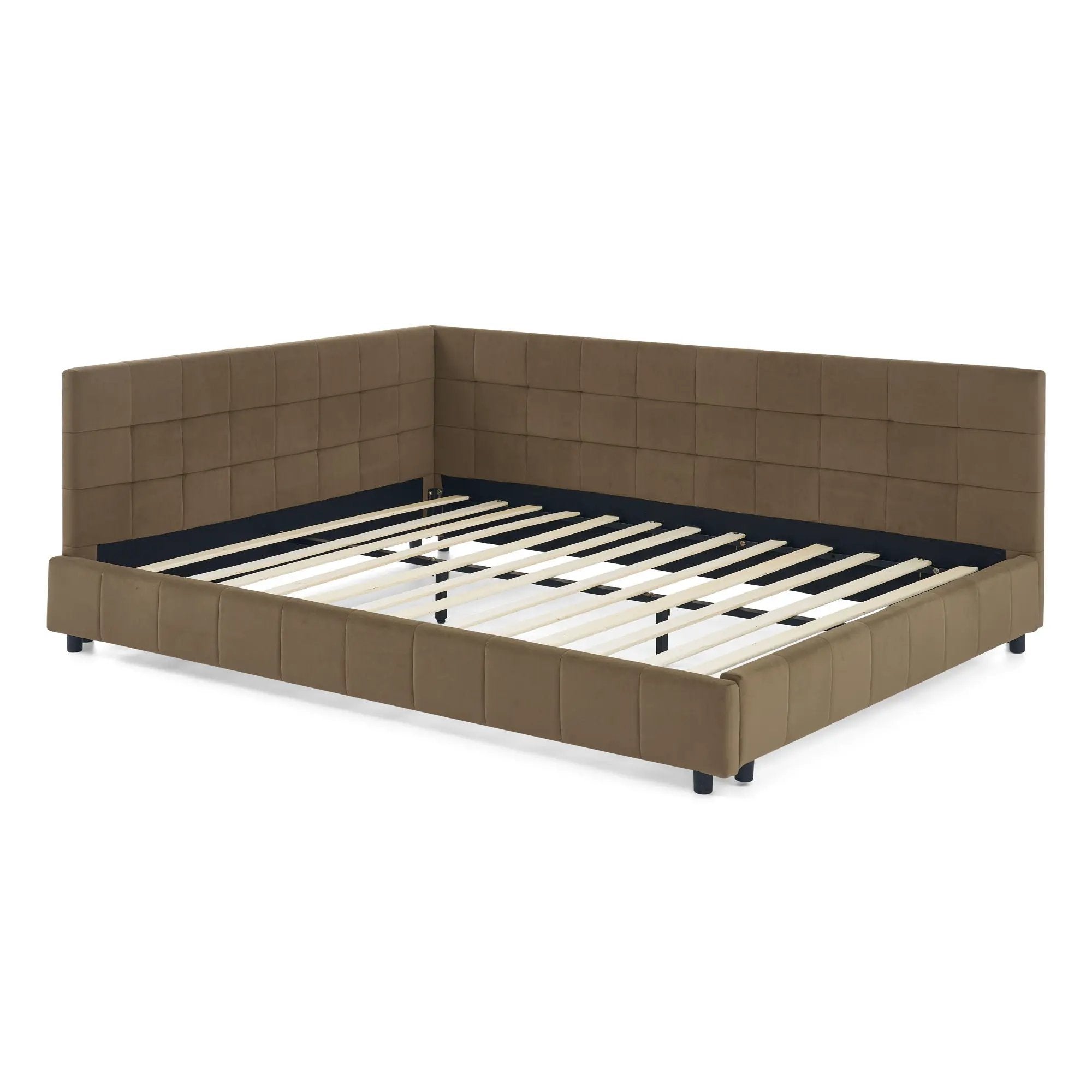 Mid-Century Storage Upholstered Tufted Bed Frame With Backrest And Armrests by Unique Piece Furniture