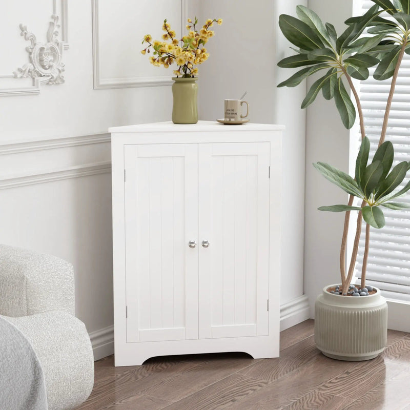 Corner Cabinet With 2 Doors And Adjustable Shelves, Freestanding Narrow Storage Organizer For Bathroom - White by Unique Piece Furniture