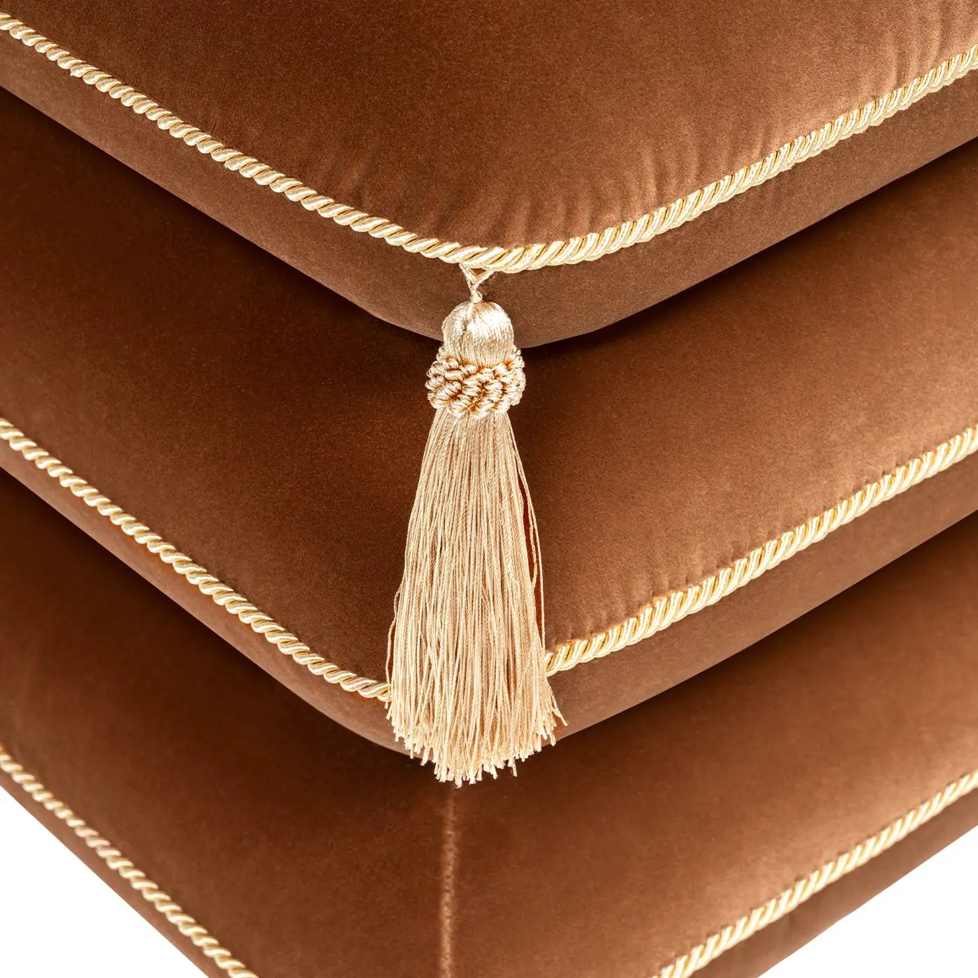Monarch 19.5" Squared Upholstered Ottoman with Bullion Fringe, Burnt by HouseOfZazla