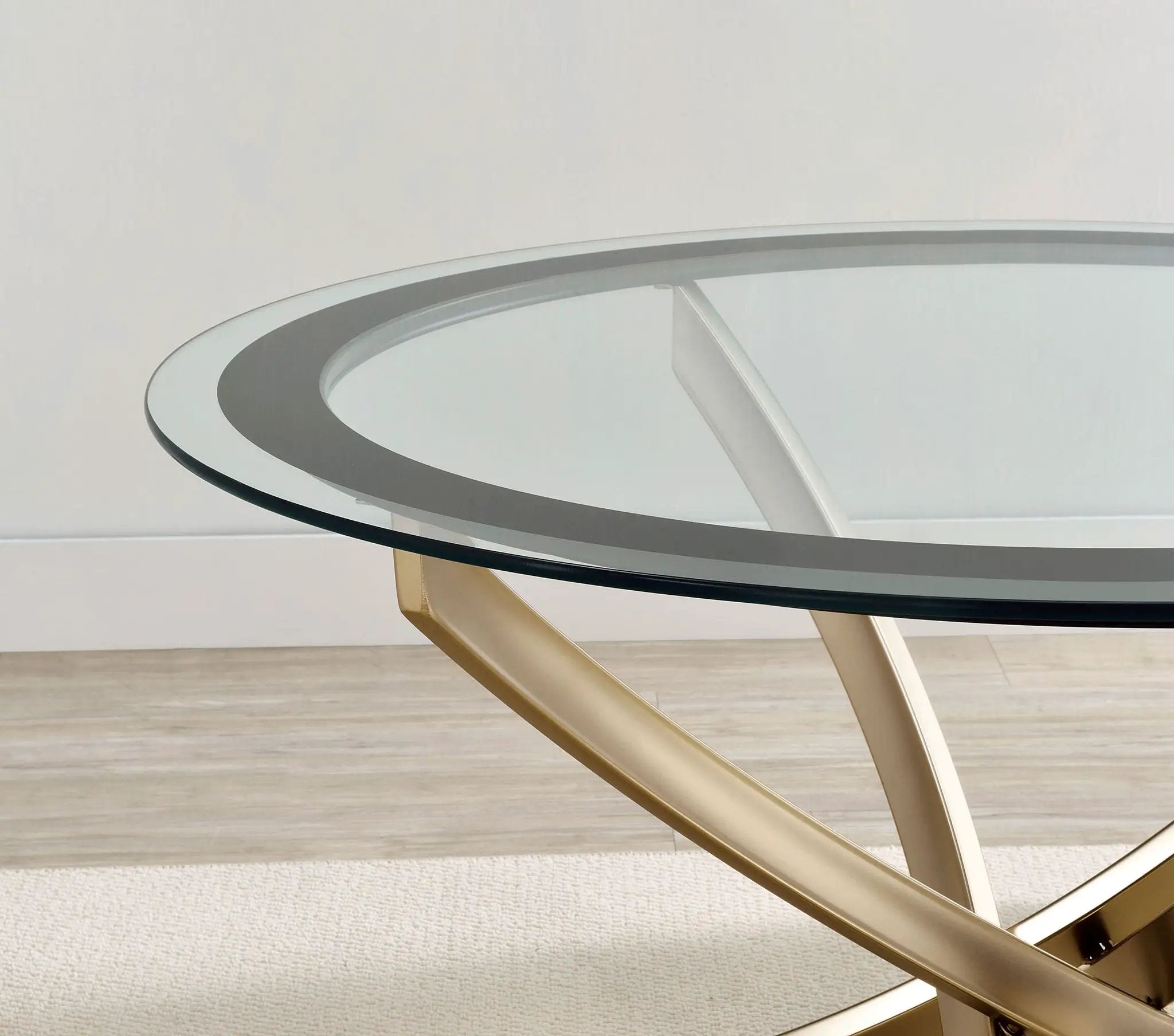 Brooke Round Glass Top Coffee Table Metal Base Brass by Unique Piece Furniture