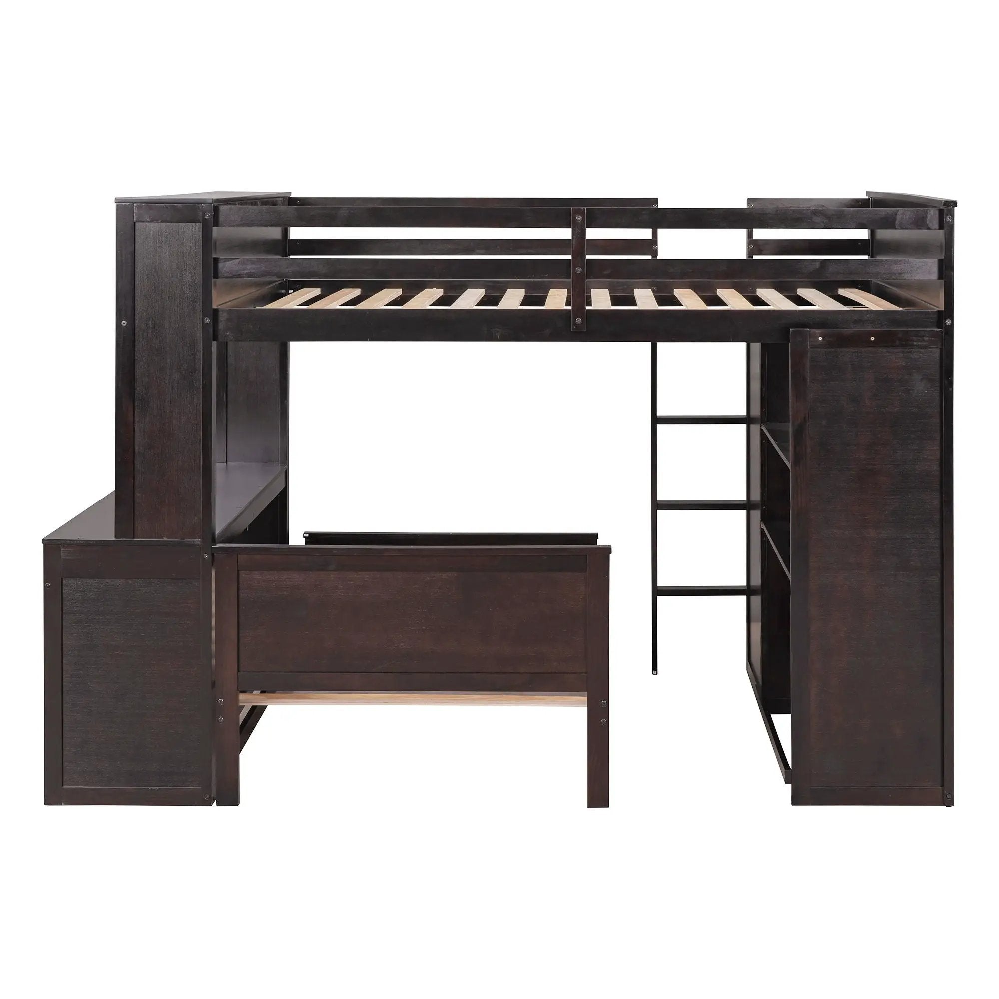 Loft Bed With A Twin Size Standalone Bed, Shelves, Desk, And Wardrobe by HouseOfZazla