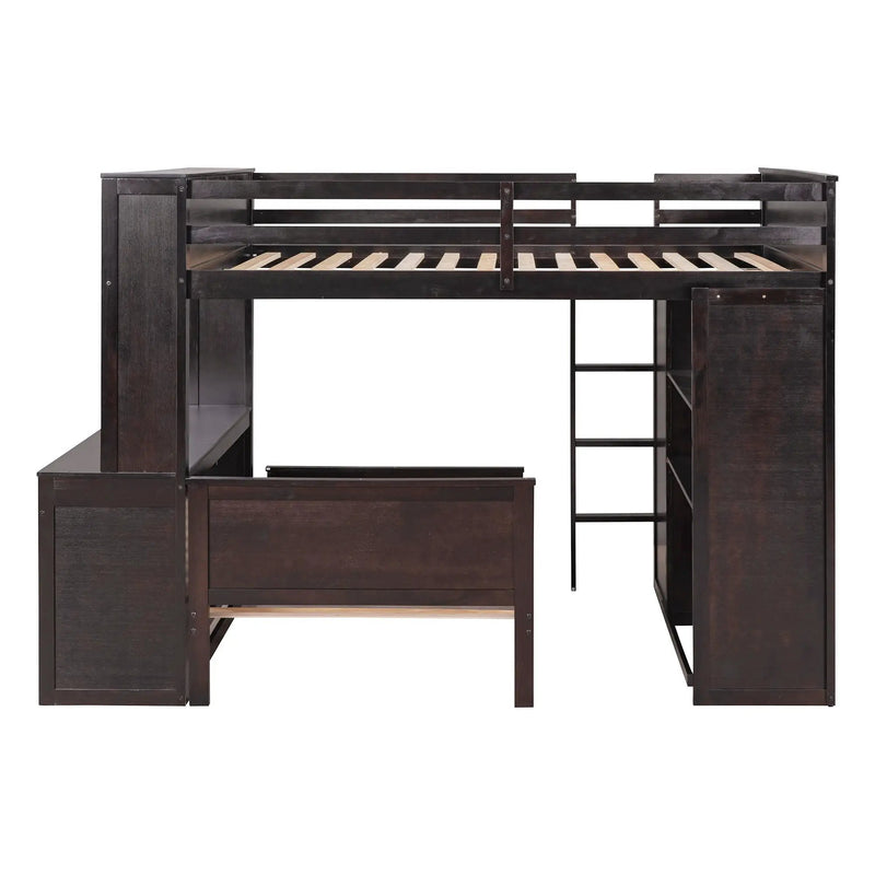 Loft Bed With A Twin Size Standalone Bed, Shelves, Desk, And Wardrobe by HouseOfZazla