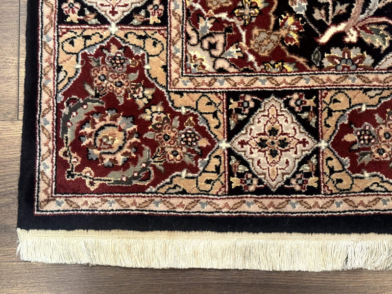Pak Persian Rug 4x6, Black and Burgundy, Floral Allover, Wool and Silk by Jewel Rugs