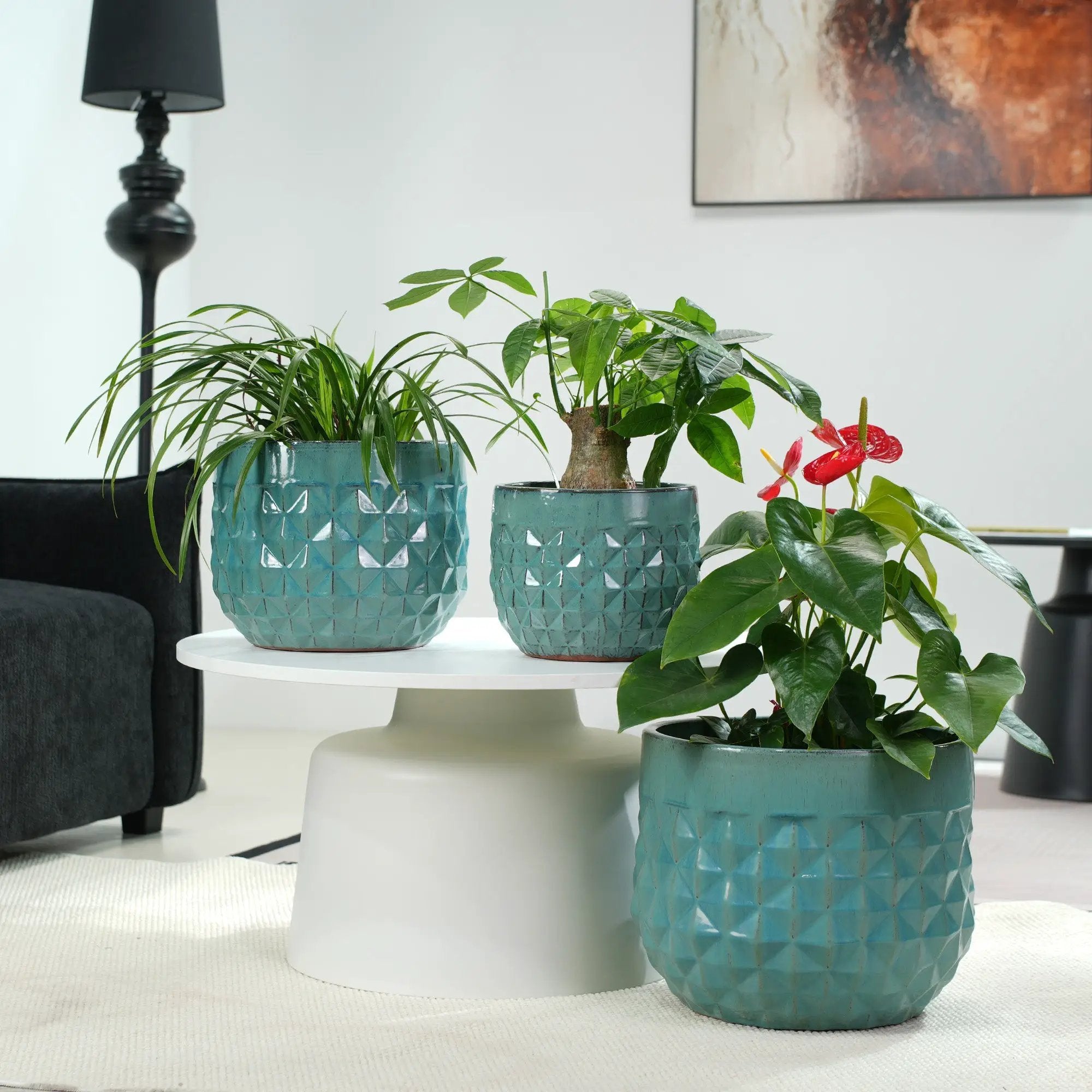 Handmade Ceramic Planter Pots Set of 3, Vintage Turquoise by HouseOfZazla