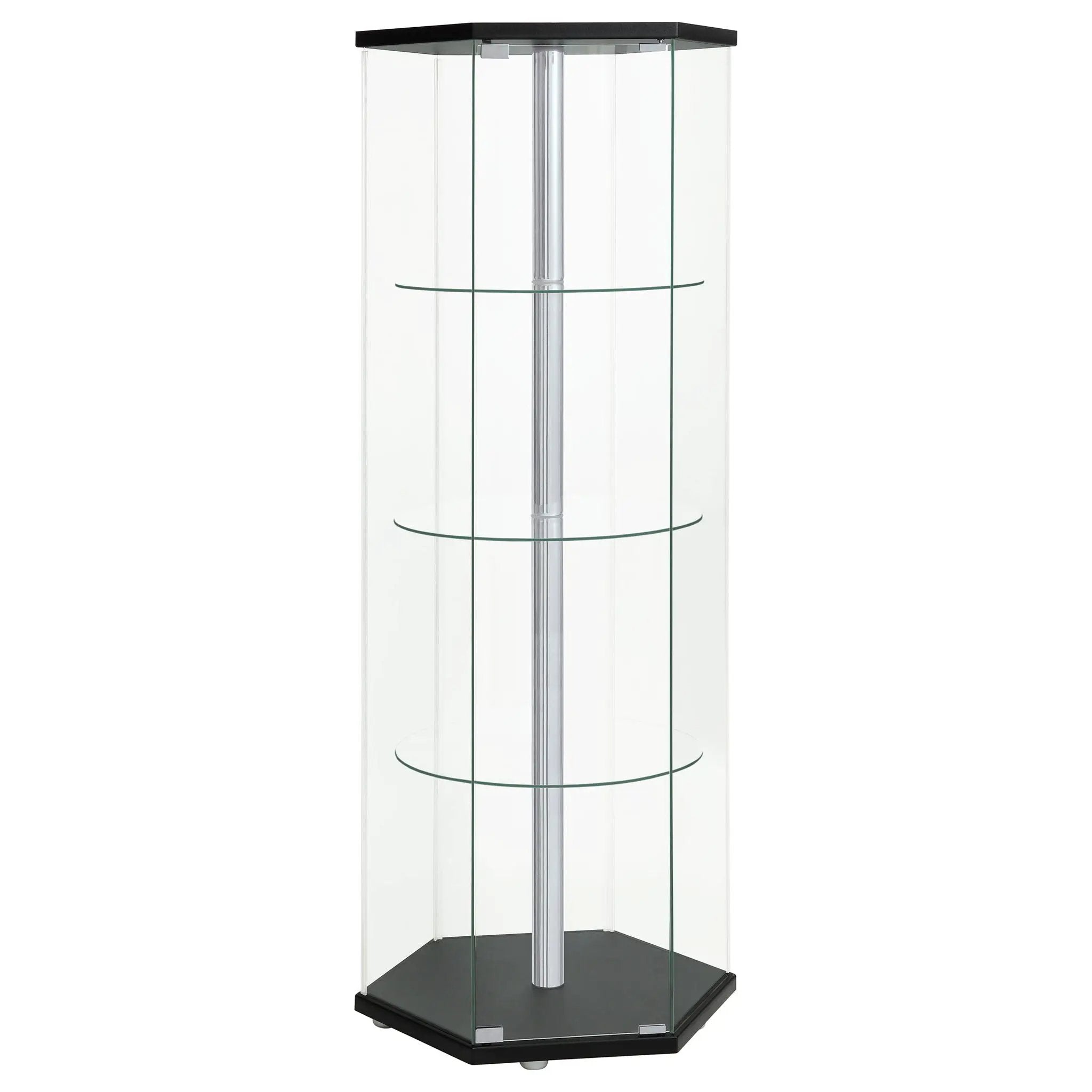 Zahavah 4-shelf Hexagonal Clear Glass Curio Cabinet Black by Unique Piece Furniture