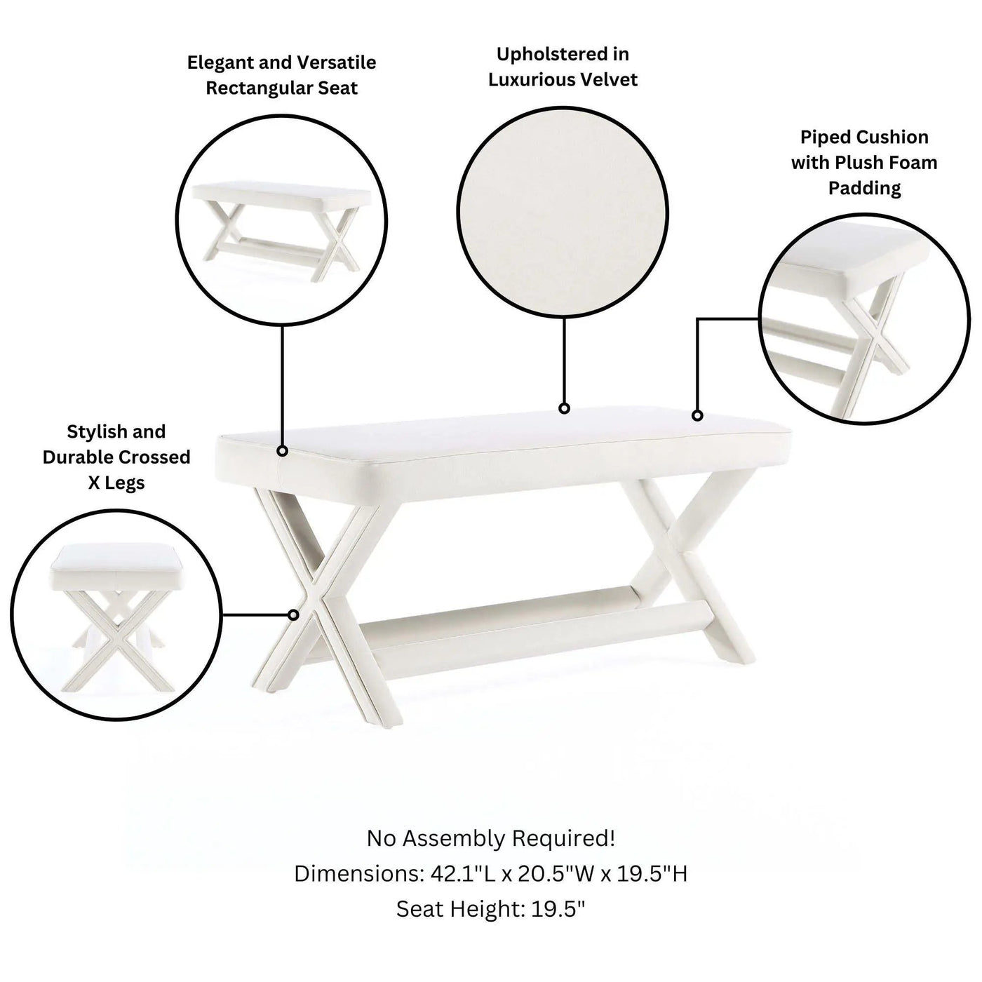 Abigail - Accent Bench With Piped Cushion by HouseOfZazla