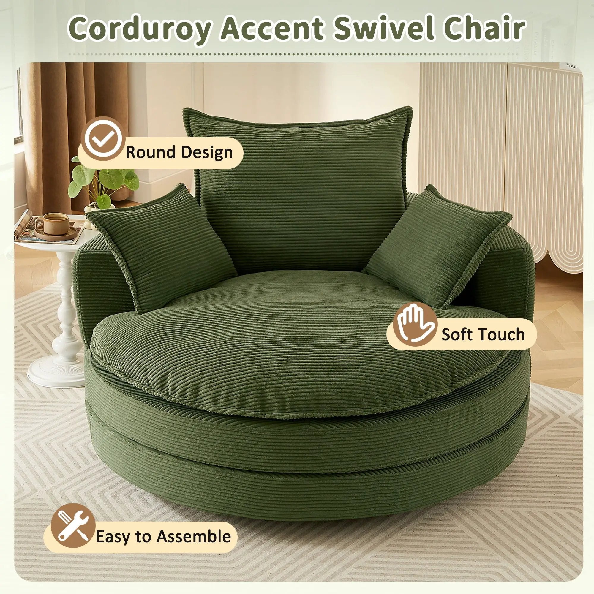 360° Swivel Accent Barrel Chair With Dual Layer Cushion And 3 Removable Pillows by HouseOfZazla