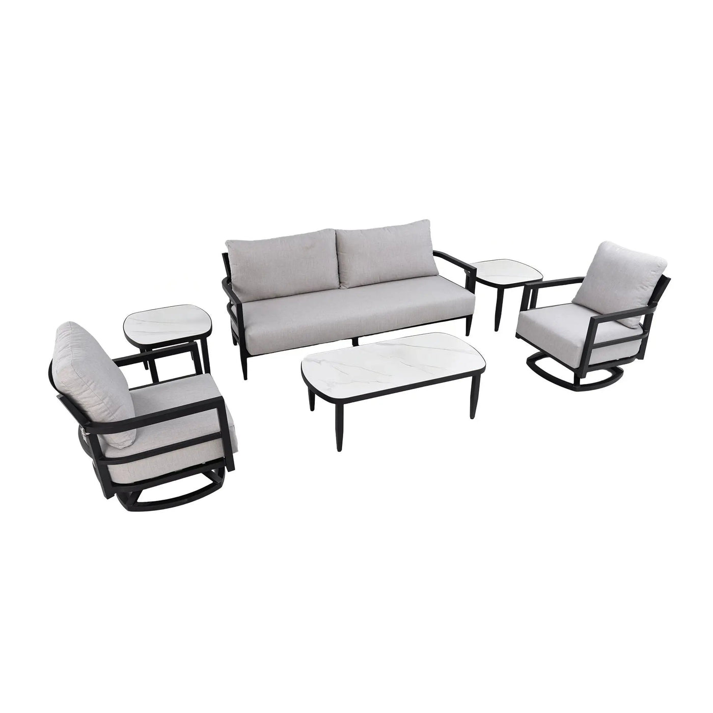 Outdoor Conversation Set With Chairs, Bench Sofa, Tables, Sunbrella Cushions by HouseOfZazla