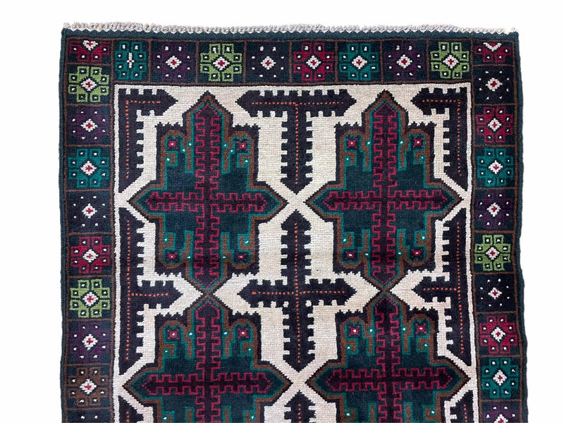 3 X 4.4 Vintage Handmade Tribal Wool Rug Balouchi Rug Afghan Rug Red Beige Green by Jewel Rugs