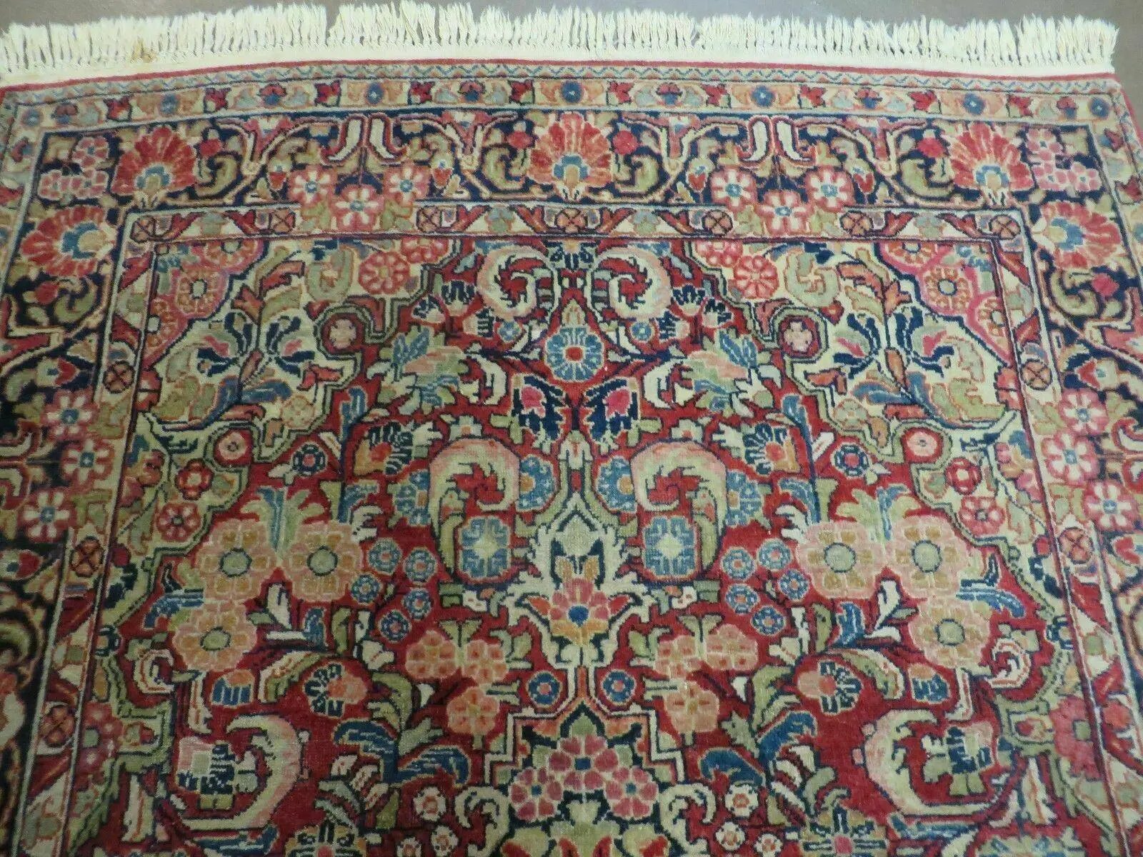 Persian Sarouk Rug 4.6 x 5, Red, Semi Antique, Floral by Jewel Rugs