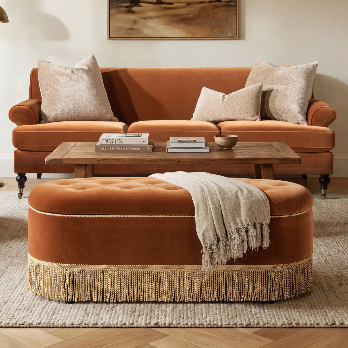 Melinda - Oval Tufted Bullion Fringe Storage Bench by HouseOfZazla