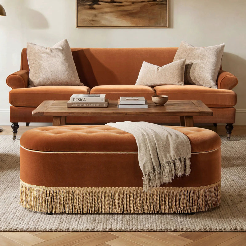Melinda - Oval Tufted Bullion Fringe Storage Bench by HouseOfZazla
