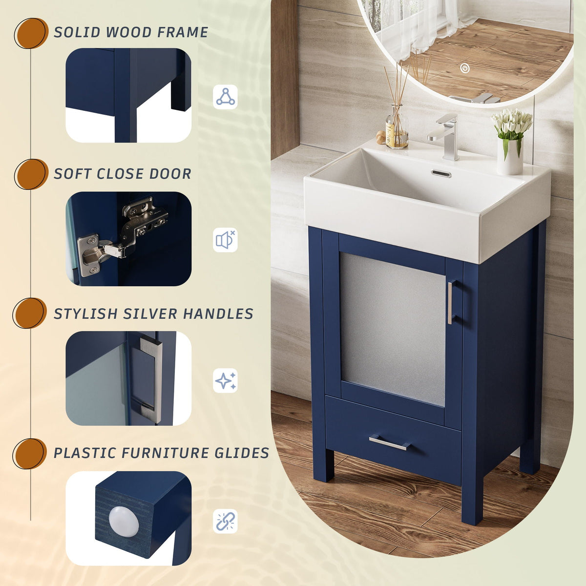 Bathroom Vanity with Ceramic Sink and Ample Storage - Blue, Green, or Black, photo 32 of 40