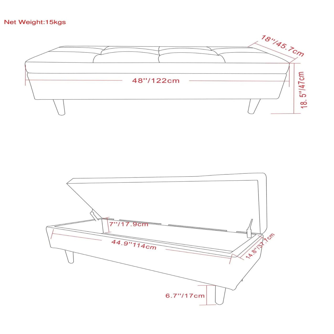 Shay - Large Square Coffee Table Storage Ottoman Mid-Century Style by HouseOfZazla