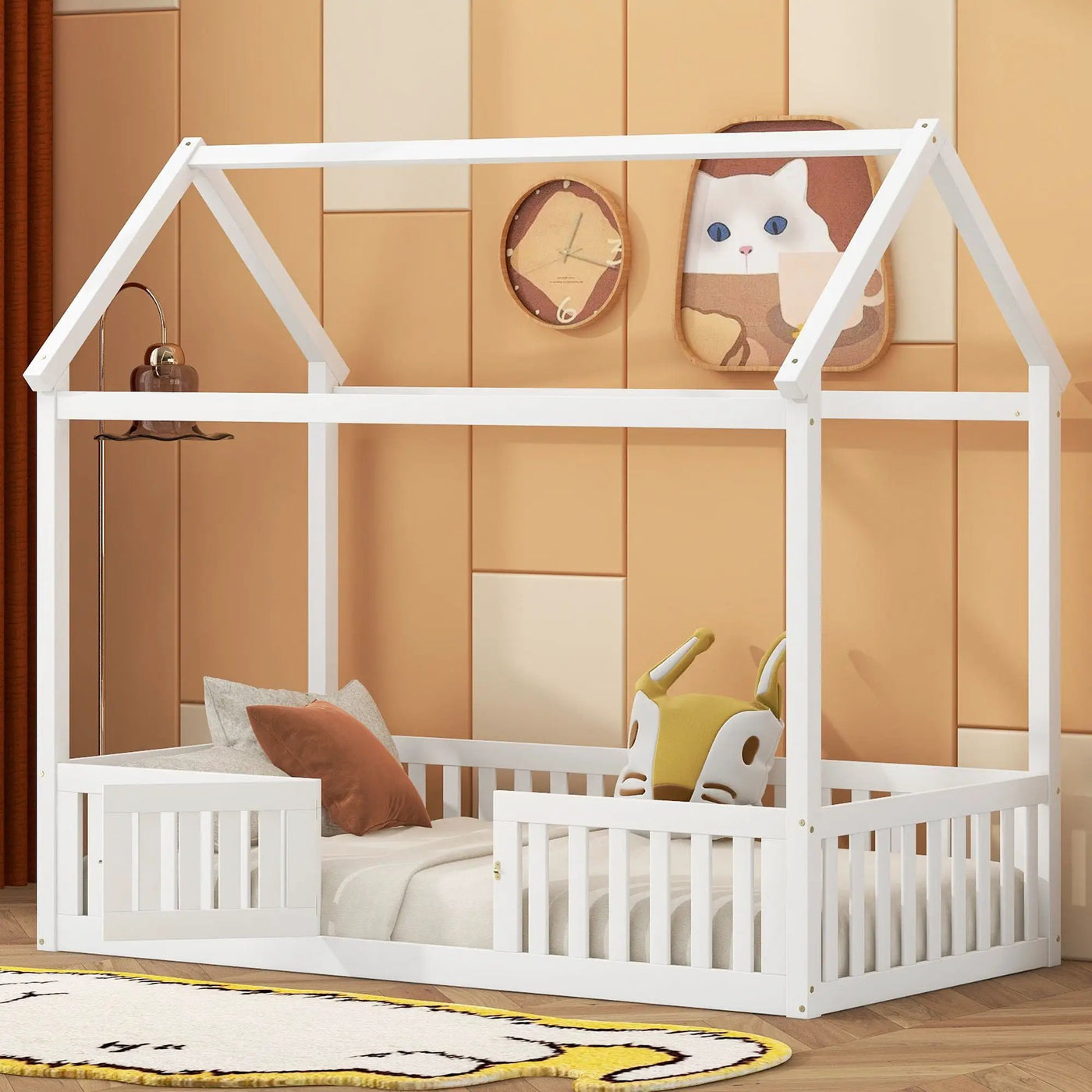 Wood House Bed With Fence And Door by HouseOfZazla