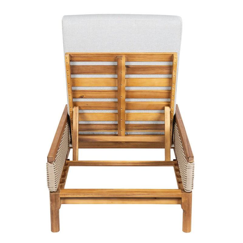 Solid Acacia Wood Sun Lounger with Grey Cushions and Light Grey Wicker by HouseOfZazla