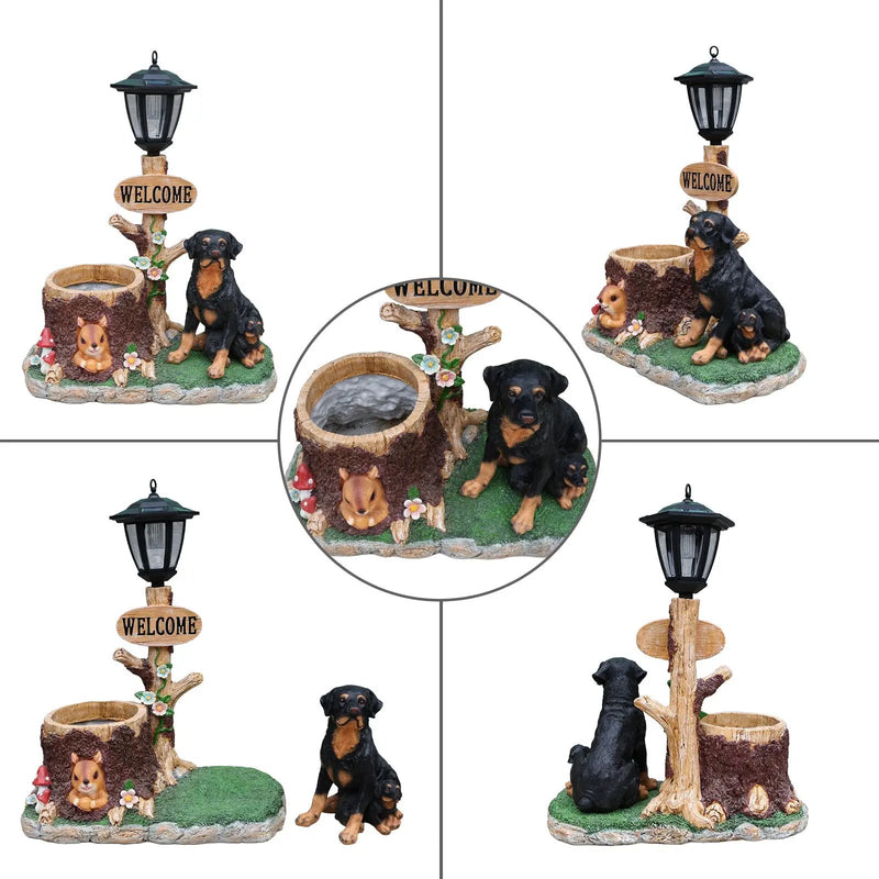 Rottweiler Dog Family Planter Statue by HouseOfZazla