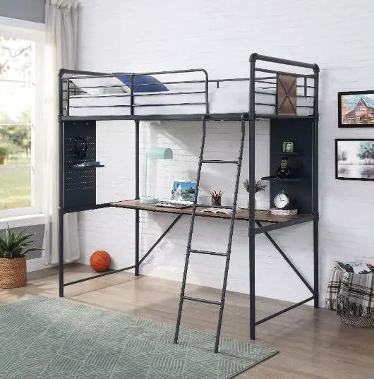 Cordelia - Twin Loft Bed With Desk - Antique Oak, Sandy Black & Dark Bronze Hand-Brushed by Unique Piece Furniture